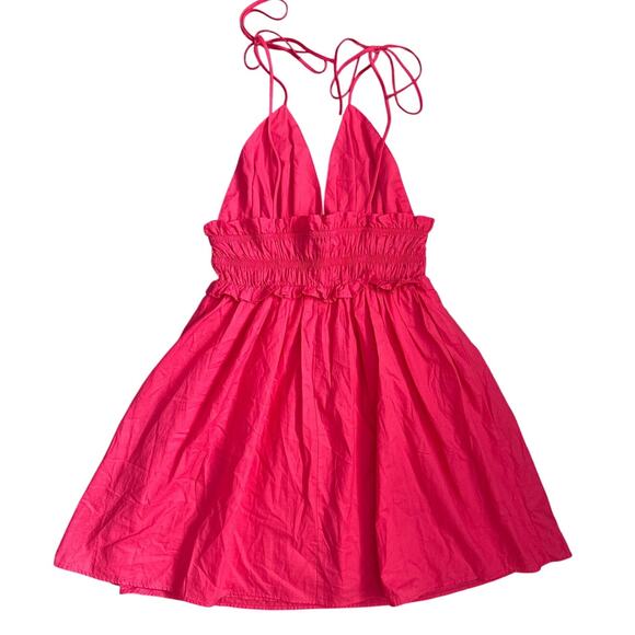 Zara Ruffled Babydoll Scrunched V-Neck Mini Dress Fuchsia Pink Size XS - Picture 8 of 11